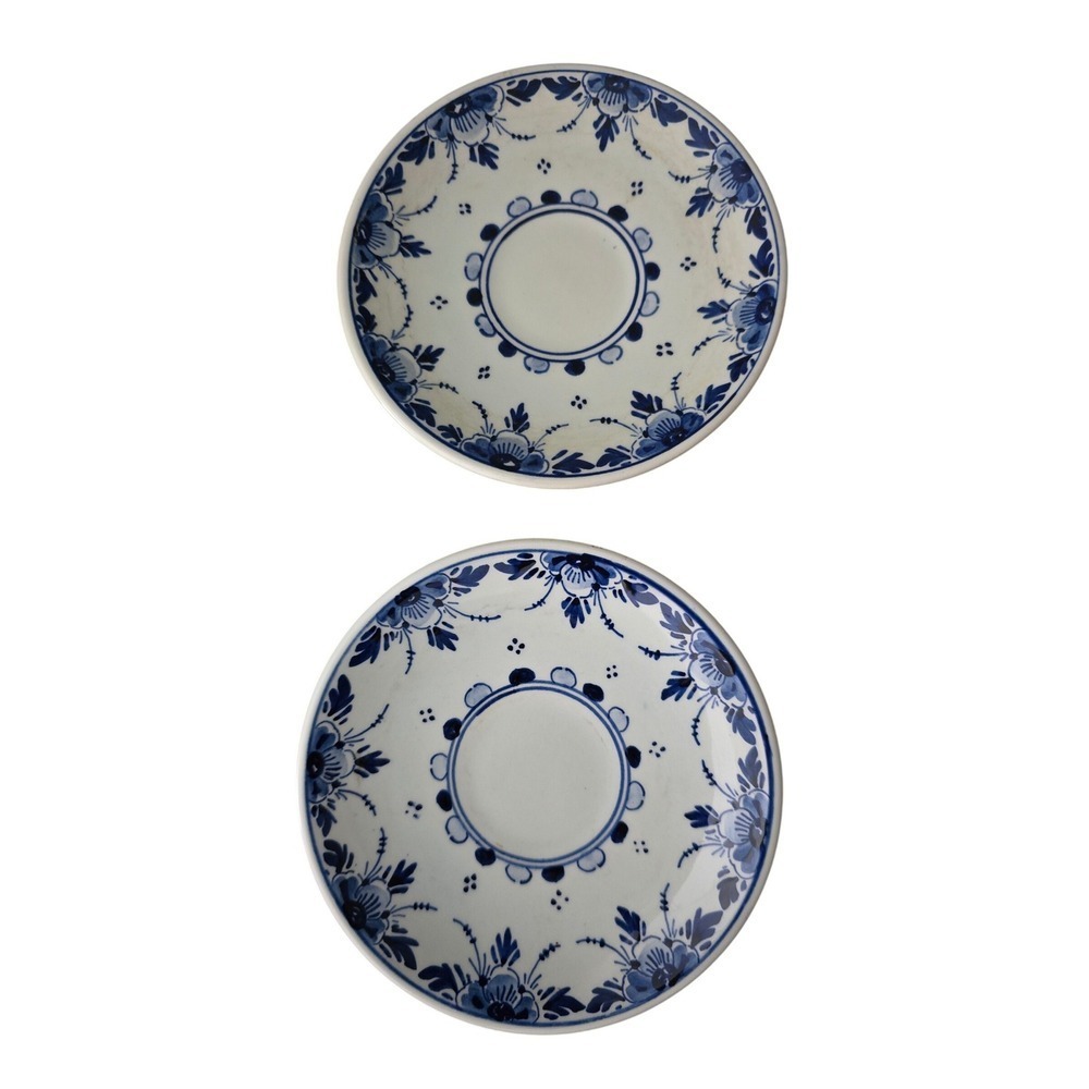 Regina Delft Blue Hand Painted Saucers Set‎ of 2 Made in Holland Vintage Floral